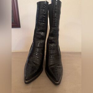 Black Croc-Embossed Women's Boots